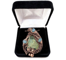 Load image into Gallery viewer, Hemimorphite Druzy Pendant: Wire-Wrapped with Green Chalcedony in Bronze - Heather Jordan Jewelry