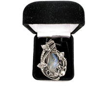 Load image into Gallery viewer, Rainbow Moonstone Pendant with Herkimer Diamonds, Sterling Silver Wire Wrap - Heather Jordan Jewelry