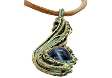 Load image into Gallery viewer, Custom Verdigris Gemstone Pendant, Brass Wire Wrap, "Comet" Model