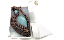 Load image into Gallery viewer, Amazonite Mini Woven Teardrop Pendant: Bronze Wire Wrap with Peruvian Blue Opal - Heather Jordan Jewelry