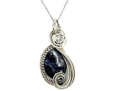 Load image into Gallery viewer, Sodalite Jewelry Set with Swarovski Crystal - Necklace and Earrings Sterling Silver Wire Wrap