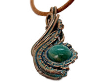 Load image into Gallery viewer, Custom Verdigris Gemstone Pendant, Copper Wire Wrap, "Comet" Model