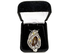 Load image into Gallery viewer, Baltic Amber Pendant with Ethiopian Opals and Two Mosquitos, Wire-Wrapped Sterling Silver Necklace