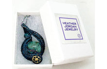 Load image into Gallery viewer, Steampunk Verdigris Hemo Jasper Necklace w Malachite/Azurite, Bronze Wire Wrap