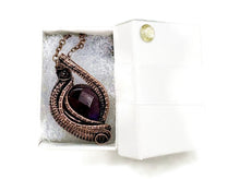 Load image into Gallery viewer, Amethyst Mini Woven Teardrop Pendant with Garnet: Bronze Wire Wrap - Heather Jordan Jewelry