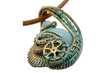 Load image into Gallery viewer, Verdigris Gemstone Steampunk Pendant: Brass Wire Wrap, Swirl Model