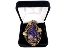Load image into Gallery viewer, Amethyst Druzy Pendant with Citrine Nuggets: Copper Wire-Wrapped Geode Jewelry - Heather Jordan Jewelry