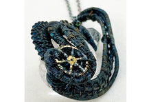 Load image into Gallery viewer, Steampunk Verdigris Crackle Quartz Pendant, Wire-Wrapped in Brass with Herkimer Diamond
