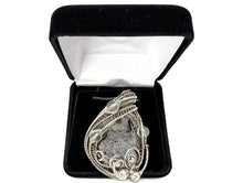 Load image into Gallery viewer, UV-Fluorescent, Mexican Hyalite Opal Wire-Wrapped Pendant in Sterling Silver with Fluorite
