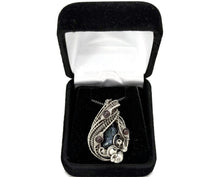 Load image into Gallery viewer, Cultured Black Freshwater Pearl Pendant with Rhodolite Garnet and Sterling Silver Wire Wrap