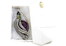Load image into Gallery viewer, Amethyst Mini Woven Teardrop Pendant with Peridot: Sterling Silver Wire Wrap - Heather Jordan Jewelry