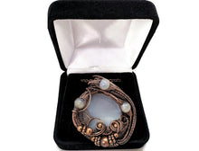 Load image into Gallery viewer, Blue Agate Slice Pendant with Rainbow Moonstone, Bronze Wire Wrap - Heather Jordan Jewelry