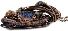 Load image into Gallery viewer, Titanium Aura Kyanite Fan Pendant: Copper Wire-Wrapped with Ti-Aura Quartz Crystals - Heather Jordan Jewelry