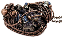 Load image into Gallery viewer, Blue Bismuth Crystal Pendant with Czech Glass and Bronze Wire Wrap - Steampunk Jewelry - Heather Jordan Jewelry