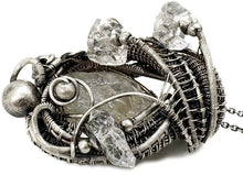 Load image into Gallery viewer, UV-Fluorescent, Mexican Hyalite Opal Wire-Wrapped Pendant in Sterling Silver with Herkimer Diamonds