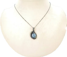 Load image into Gallery viewer, Gemstone Mini Woven Circle Pendant with Swarovski Crystal, Sterling Silver Wire Wrap