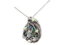 Load image into Gallery viewer, Abalone and Ethiopian Welo Opal Pendant Wire Wrapped in Sterling Silver