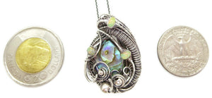 Abalone and Ethiopian Welo Opal Pendant Wire Wrapped in Sterling Silver