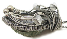 Load image into Gallery viewer, Agate Geode Pendant, Wire-Wrapped in Sterling Silver with Rainbow Moonstone