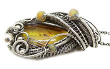 Load image into Gallery viewer, Baltic Amber Pendant with Gnat and Ethiopian Opals, Wire-Wrapped in Sterling Silver