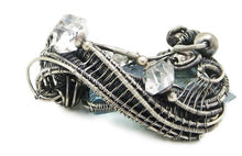 Load image into Gallery viewer, Aqua Aura Blue Quartz Crystal Pendant, Wire-Wrapped in Sterling Silver with Herkimer Diamonds