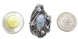 Aqua Aura Blue Quartz Crystal Pendant, Wire-Wrapped in Sterling Silver with Herkimer Diamonds