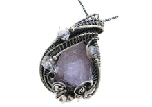 Load image into Gallery viewer, Amethyst Spirit Quartz Druzy Pendant with Herkimer Diamonds, Wire-Wrapped in Sterling Silver