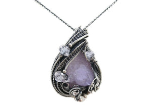 Amethyst Spirit Quartz Druzy Pendant with Herkimer Diamonds, Wire-Wrapped in Sterling Silver