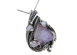 Amethyst Spirit Quartz Druzy Pendant with Herkimer Diamonds, Wire-Wrapped in Sterling Silver