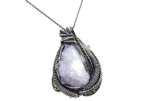 Amethyst Spirit Quartz Druzy Pendant with Herkimer Diamonds, Wire-Wrapped in Sterling Silver