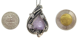 Amethyst Spirit Quartz Druzy Pendant with Herkimer Diamonds, Wire-Wrapped in Sterling Silver