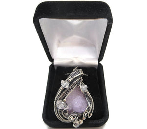 Amethyst Spirit Quartz Druzy Pendant with Herkimer Diamonds, Wire-Wrapped in Sterling Silver