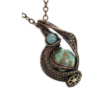 Load image into Gallery viewer, Custom Gemstone Steampunk Pendant, Wire-Wrapped in Bronze
