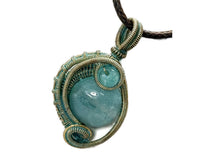 Load image into Gallery viewer, Verdigris Mini Woven Circle Gemstone Pendant in Brass