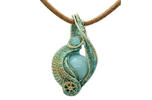 Load image into Gallery viewer, Verdigris Gemstone Steampunk Pendant: Brass Wire Wrap, Swirl Model