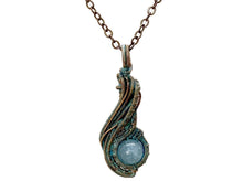 Load image into Gallery viewer, Custom Verdigris Gemstone Pendant, Copper Wire Wrap, "Comet" Model