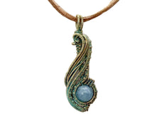 Load image into Gallery viewer, Custom Verdigris Gemstone Pendant, Brass Wire Wrap, "Comet" Model