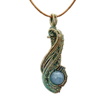 Load image into Gallery viewer, Custom Verdigris Gemstone Pendant, Brass Wire Wrap, "Comet" Model