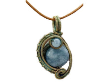 Load image into Gallery viewer, Verdigris Mini Woven Circle Gemstone Pendant in Brass