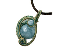Load image into Gallery viewer, Verdigris Mini Woven Circle Gemstone Pendant in Brass