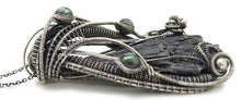 Load image into Gallery viewer, Black Kyanite Fan Pendant, Wire-Wrapped in Sterling Silver with Russian Seraphinite