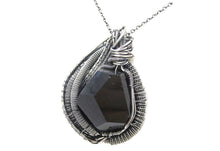 Load image into Gallery viewer, Black Tourmaline Pendant Necklace with Garnet, Wire-Wrapped in Sterling Silver