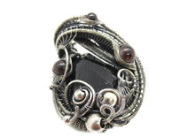 Load image into Gallery viewer, Black Tourmaline Pendant Necklace with Garnet, Wire-Wrapped in Sterling Silver