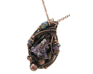 Bismuth Crystal Pendant in Bronze with Titanium Aura Quartz