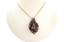 Load image into Gallery viewer, Bismuth Crystal Pendant in Bronze with Titanium Aura Quartz