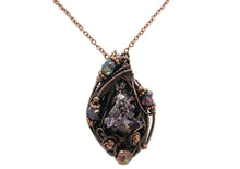 Load image into Gallery viewer, Bismuth Crystal Pendant in Bronze with Titanium Aura Quartz