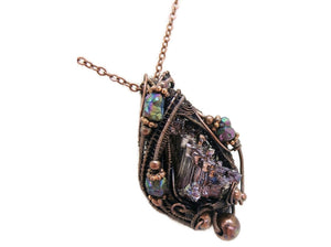 Bismuth Crystal Pendant in Bronze with Titanium Aura Quartz