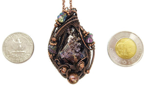 Bismuth Crystal Pendant in Bronze with Titanium Aura Quartz