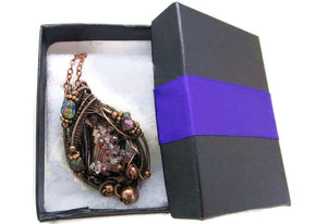 Bismuth Crystal Pendant in Bronze with Titanium Aura Quartz