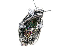 Load image into Gallery viewer, Bismuth Crystal Pendant Necklace with Herkimer Diamonds in Sterling Silver